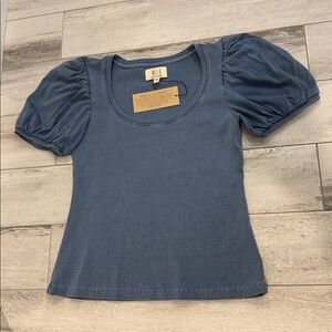 MILA Puff Sleeve Scoop Neck Top in Dusty Blue